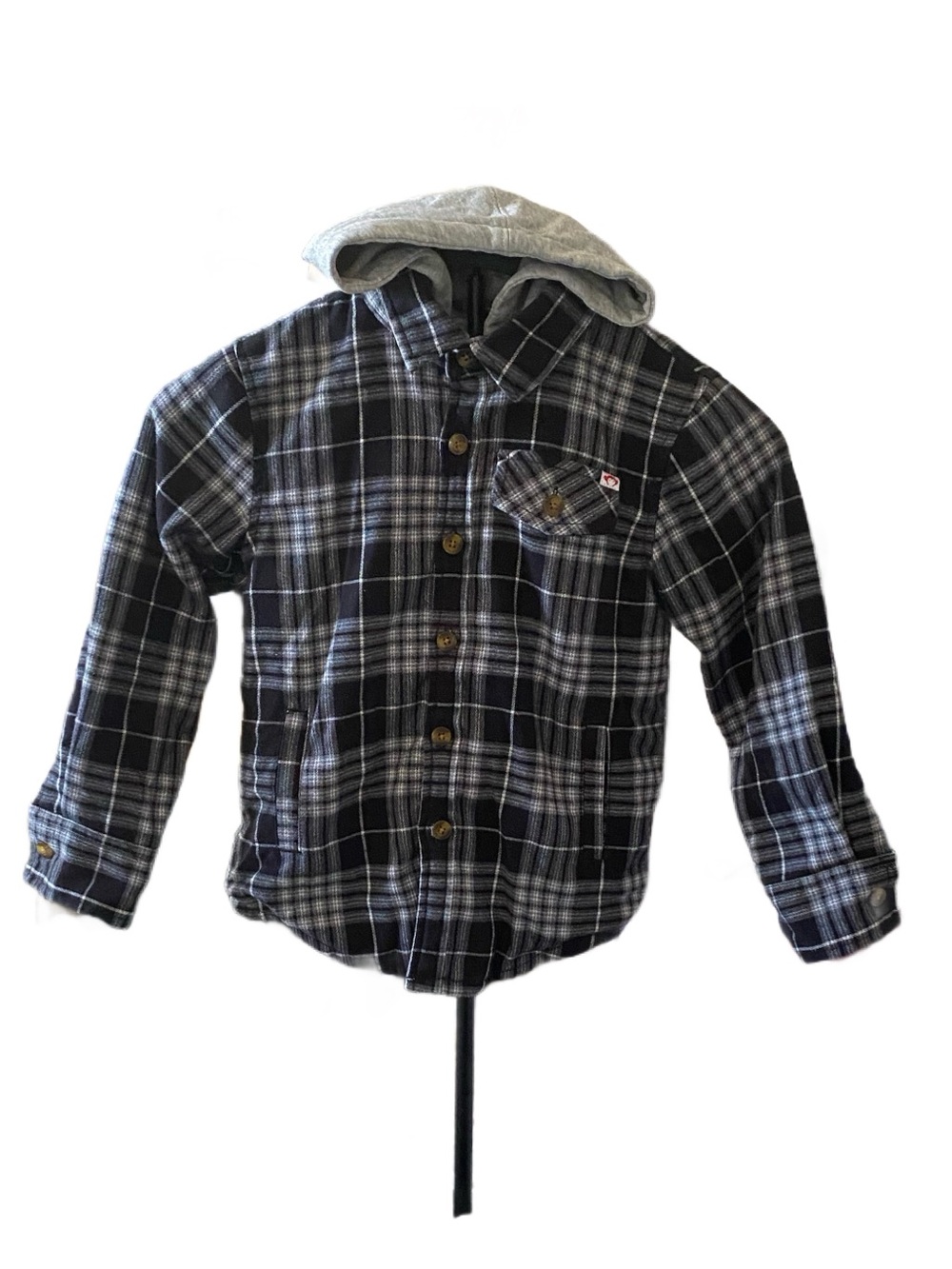 Appaman Black & Gray Plaid Hooded Flannel Shirt-Jacket